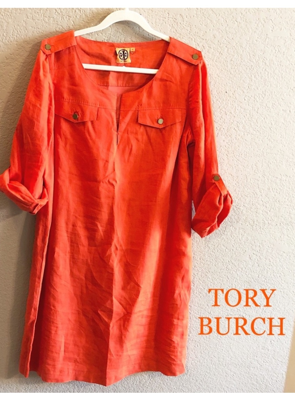Tory Burch Orange Linen-Blend Midi Dress